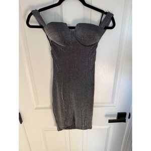 AX Paris Silver Metallic Glitter Bodycon Mini Dress Sweetheart Neck Size 10 NEW